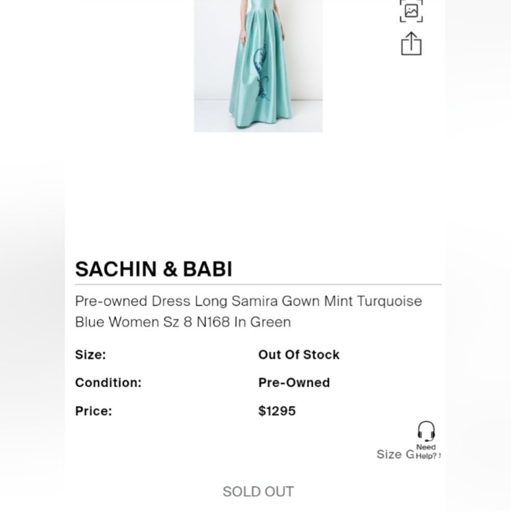 SACHIN & BALI Samira Long 2 Pockets Sequin Mint Turquoise Gown Women's Sz 2 - Picture 16 of 16